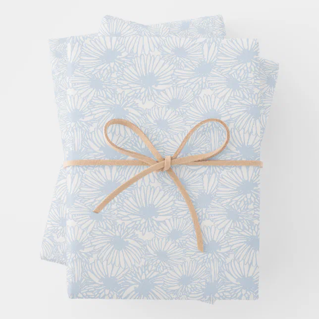 Daisy Blooms - Powder Blue Wrapping Paper Sheets | Zazzle