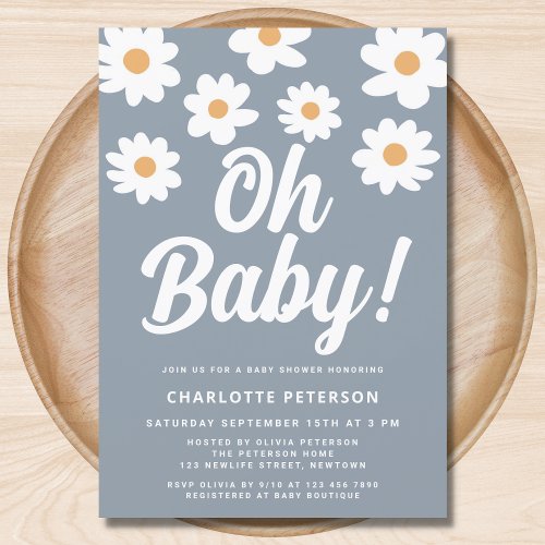 Daisy Blue Baby Shower Invitation