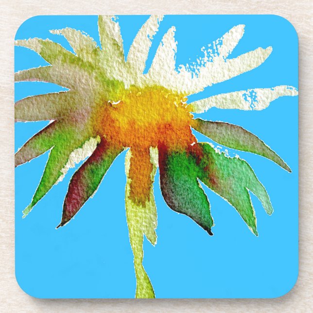 Daisy Blue Modern Art flower Beverage Coaster (Front)