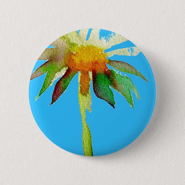 Daisy Blue Modern Art flower Button (Front)
