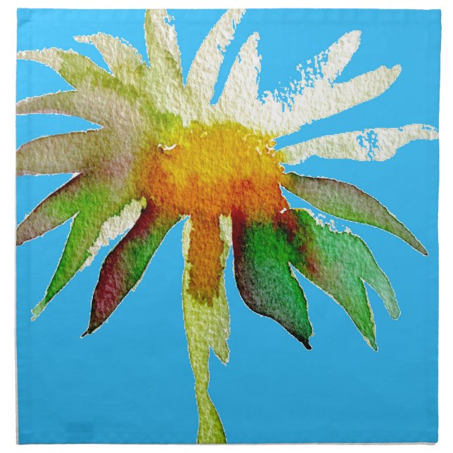 Daisy Blue Modern Art flower Cloth Napkin (Front)