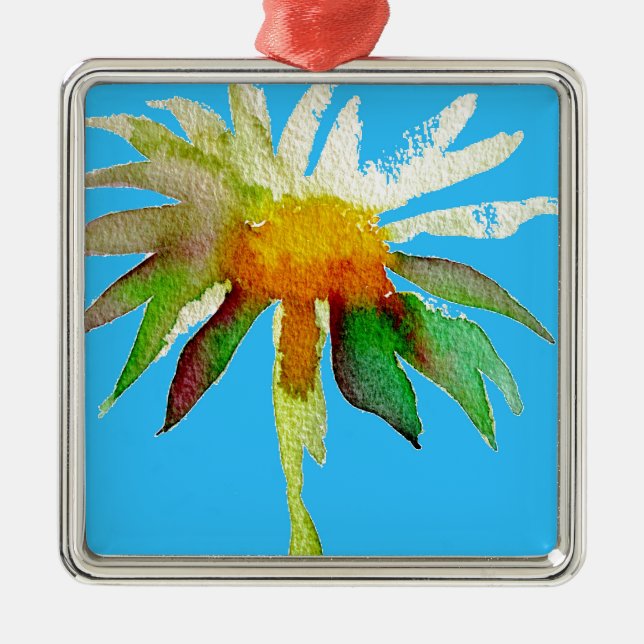 Daisy Blue Modern Art flower Metal Ornament (Front)