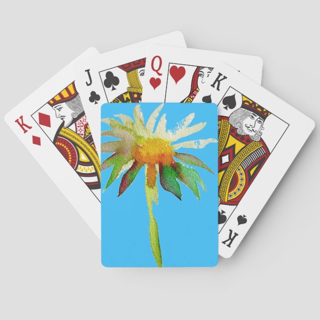 Daisy Blue Modern Art flower Poker Cards (Back)