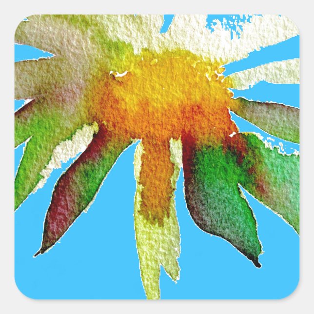 Daisy Blue Modern Art flower Square Sticker (Front)