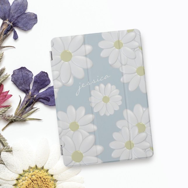 Daisy Blue Sky Springtime Daisies iPad Air Cover (Add your name to this pretty blue and white daisy iPad cover)