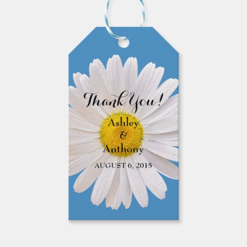 Daisy Blue White Wedding Thank You Favor Tag