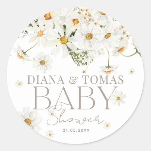 Daisy Boho Baby in Bloom Shower  Classic Round Sticker