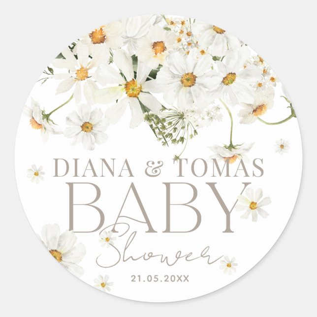 Daisy Boho Baby in Bloom Shower  Classic Round Sticker (Front)
