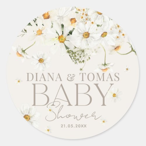 Daisy Boho Baby in Bloom Shower  Classic Round Sticker