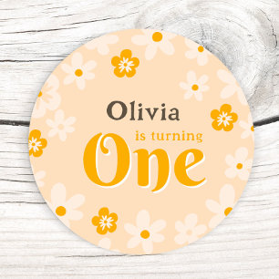 Daisy Boho Floral 1st Birthday Classic Round Sticker