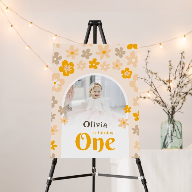 Daisy Boho Floral 1st Birthday Sign (In Situ (Stand))