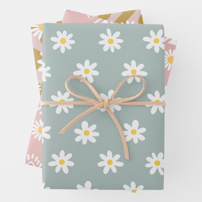 Daisy Boho Floral  Wrapping Paper Sheets (In situ)