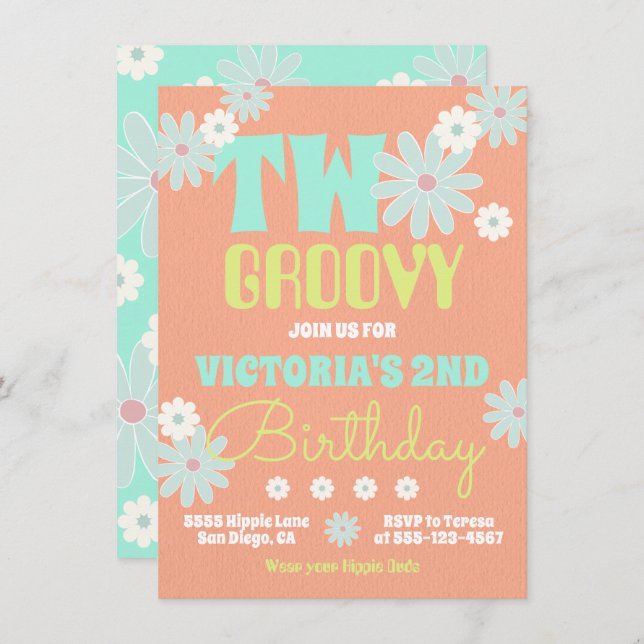 Daisy Boho Groovy Hippie Birthday Party Invitation (Front/Back)