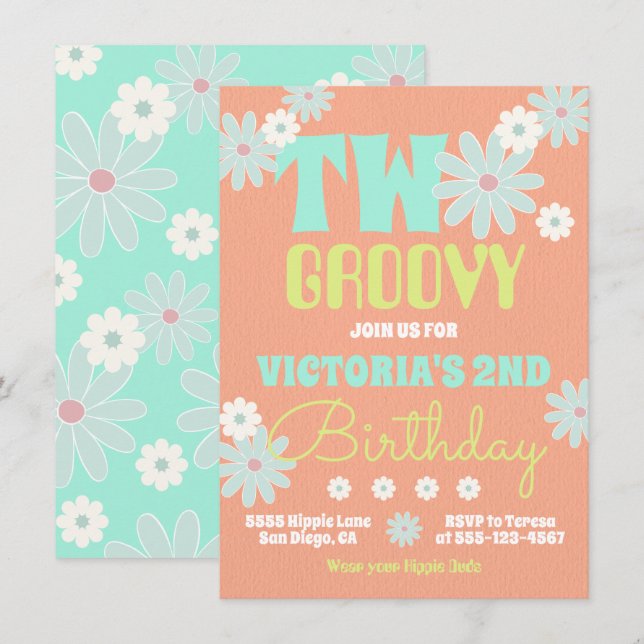 Daisy Boho Groovy Hippie Birthday Party Invitation (Front/Back)