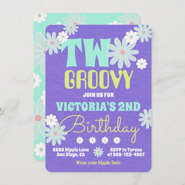 Daisy Boho Groovy Hippie Birthday Party Invitation (Front/Back)