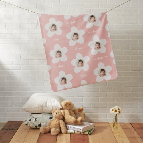 Daisy boho modern minimal retro floral pink photo baby blanket