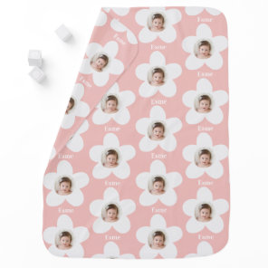 Daisy boho modern minimal retro floral pink photo baby blanket