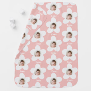 Daisy boho modern minimal retro floral pink photo baby blanket