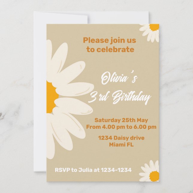 Daisy boho party Invitation, daisy retro birthday  Invitation (Front)