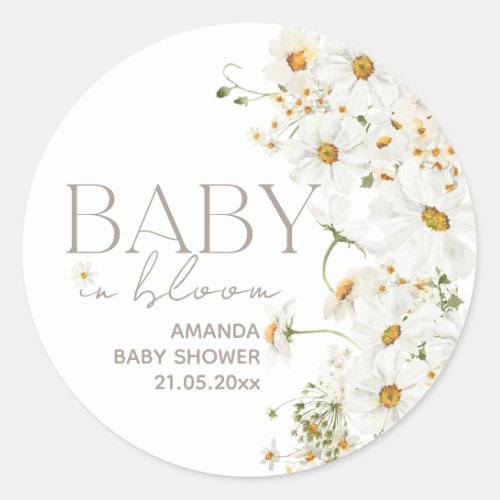 Daisy Boho Wildflower Baby in Bloom Shower Classic Classic Round Sticker