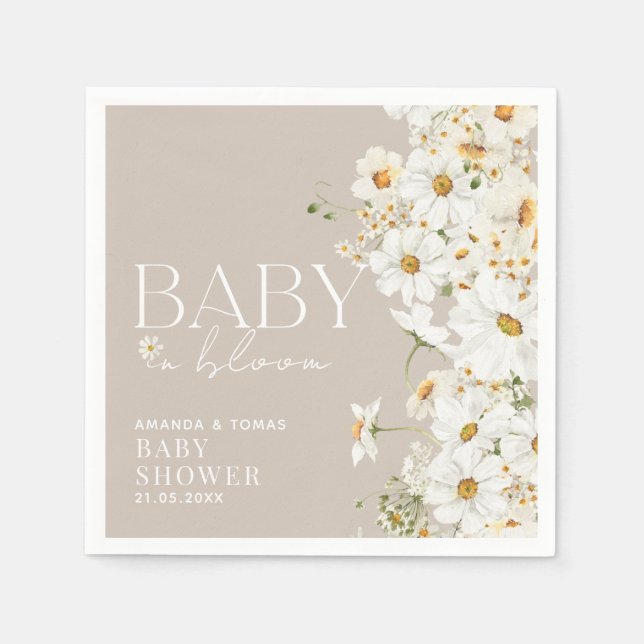 Daisy Boho Wildflower Baby in Bloom Shower Napkins (Front)