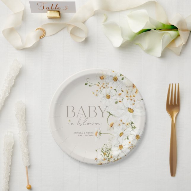 Daisy Boho Wildflower Baby in Bloom Shower Paper Plates (Wedding)