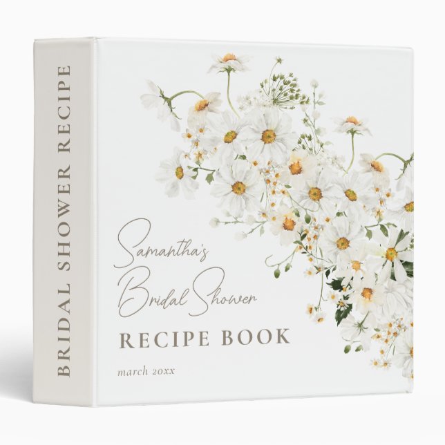 Daisy Boho Wildflower Modern Bridal Shower 3 Ring Binder (Front/Spine)