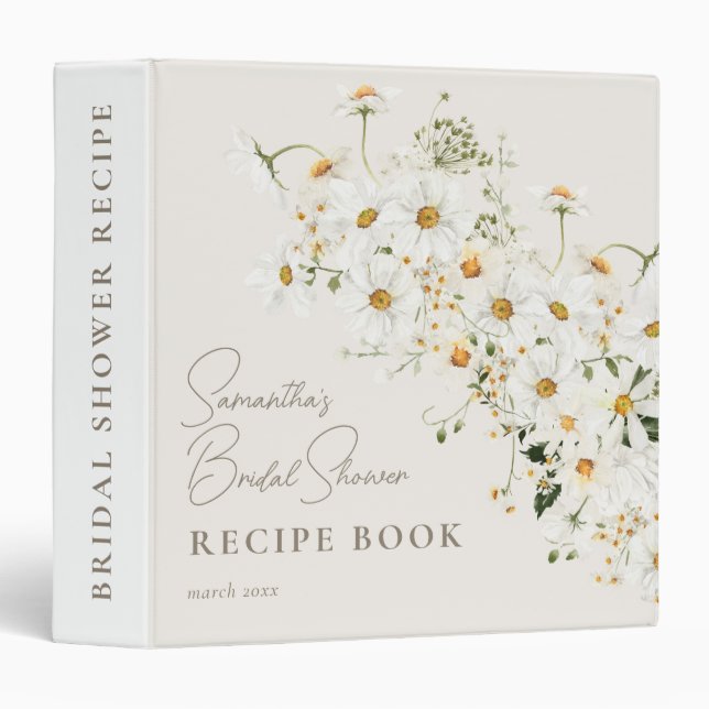 Daisy Boho Wildflower Modern Bridal Shower 3 Ring Binder (Front/Spine)