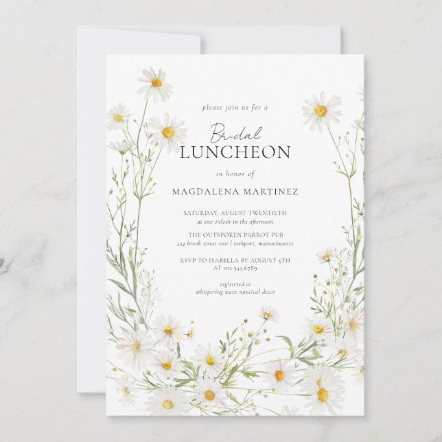 Daisy Boho Wildflower Rustic Bridal Luncheon  Invitation (Front)