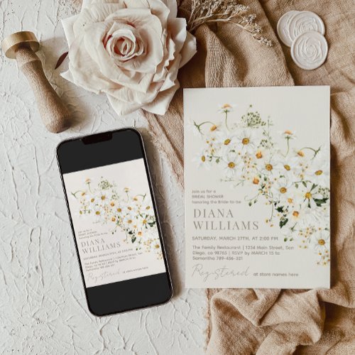 Daisy Boho Wildflower Rustic Bridal Shower Invitation