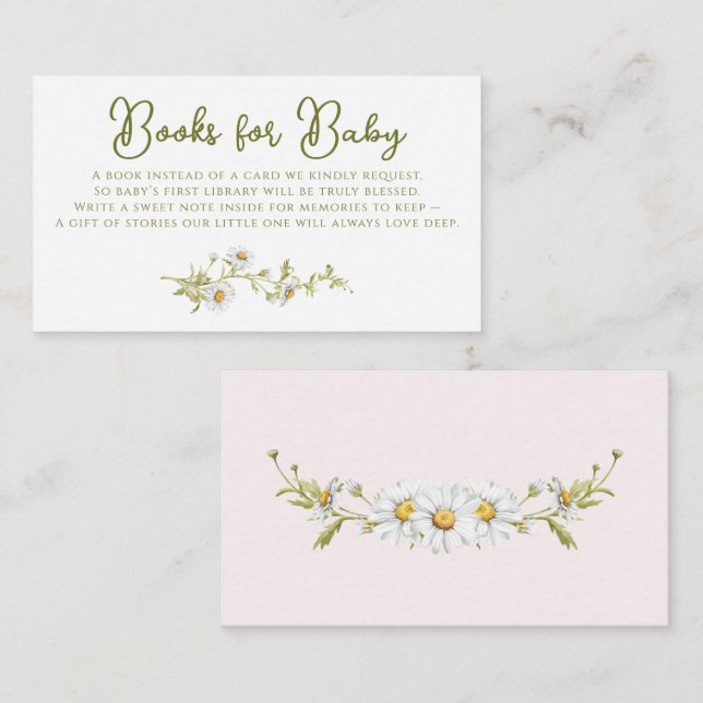 Daisy Books For Baby Pink Botanical Baby Shower  Enclosure Card (Front/Back)