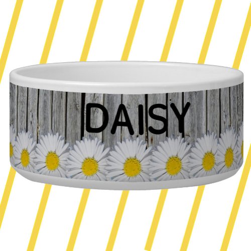 Daisy Border Rustic Weathered Old Wood Personalize Bowl