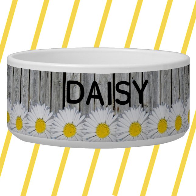 Daisy Border Rustic Weathered Old Wood Personalize Bowl (Creator Uploaded)