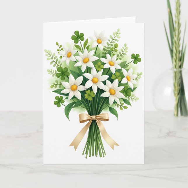 Daisy Bouquet Clover Good Luck Card (Front)