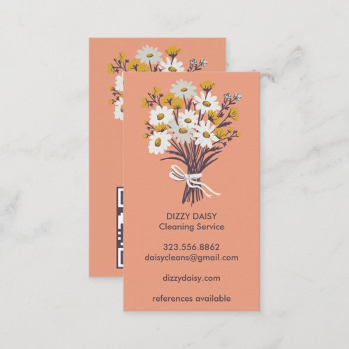 Daisy Bouquet Cute Cleaning Service QR Code Business Card