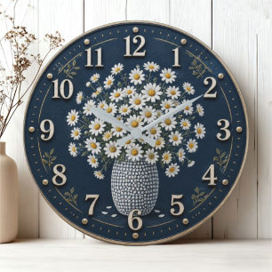 Daisy Bouquet Farmhouse Floral Cottage Kitchen  Large Clock