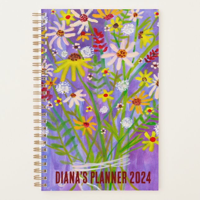 Daisy Bouquet Flowers Blooms Floral Purple CUSTOM Planner (Front)
