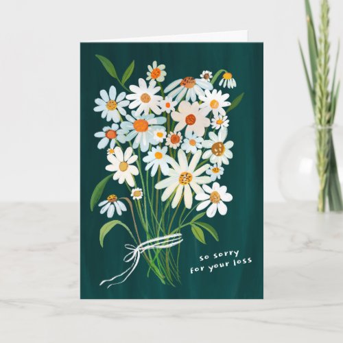 Daisy Bouquet Handpainted Condolences Sorry  Card