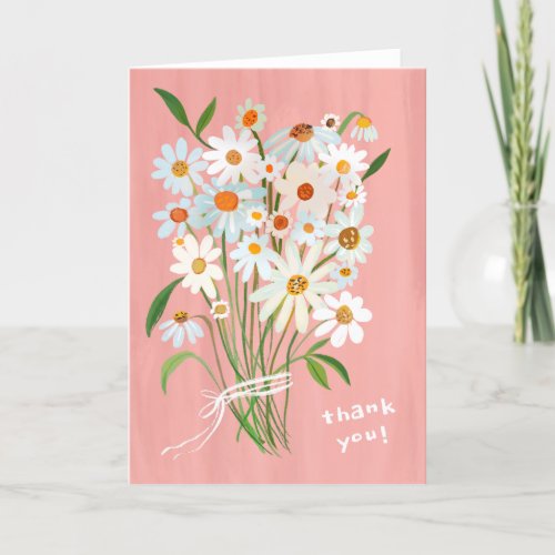 Daisy Bouquet Handpainted Gouache Blush Pink  Thank You Card