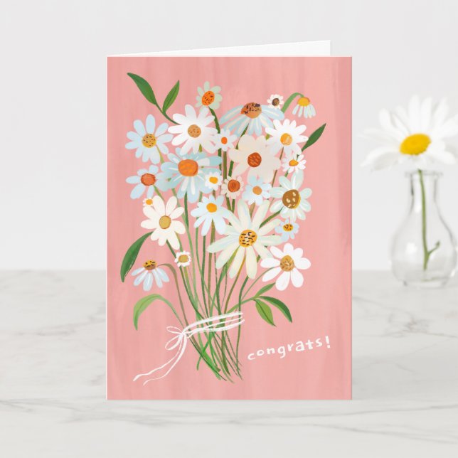 Daisy Bouquet Handpainted Gouache Congratulations  Card (Small Plant)