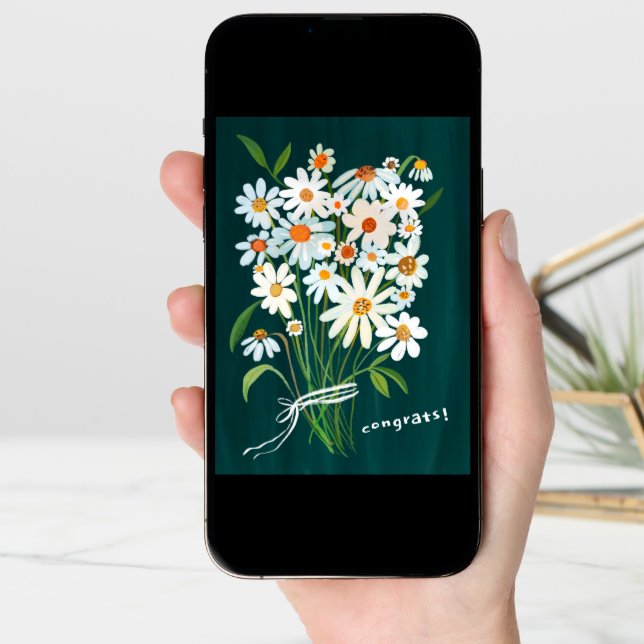 Daisy Bouquet Handpainted Gouache Congratulations  Card (Front Digital)