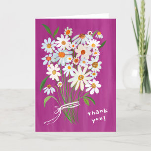 Daisy Bouquet Handpainted Gouache Fuchsia Pink Letterpress Thank You Card