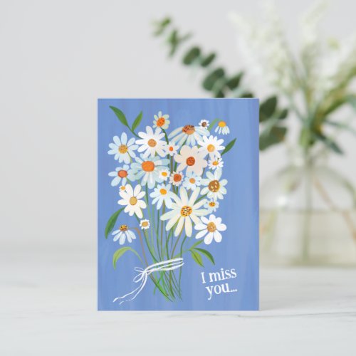 Daisy Bouquet Handpainted Gouache Miss You Sweet Postcard