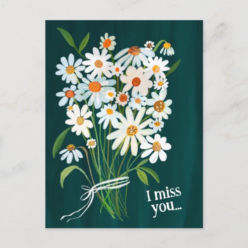 Daisy Bouquet Handpainted Gouache Miss You Sweet Postcard