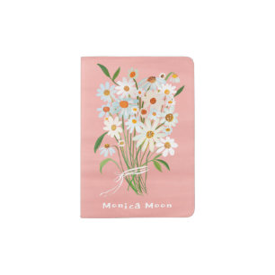 Daisy Bouquet Handpainted Gouache Personalized Passport Holder