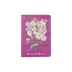 Daisy Bouquet Handpainted Gouache Personalized Passport Holder