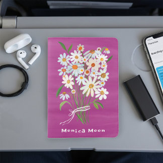 Daisy Bouquet Handpainted Gouache Personalized Passport Holder