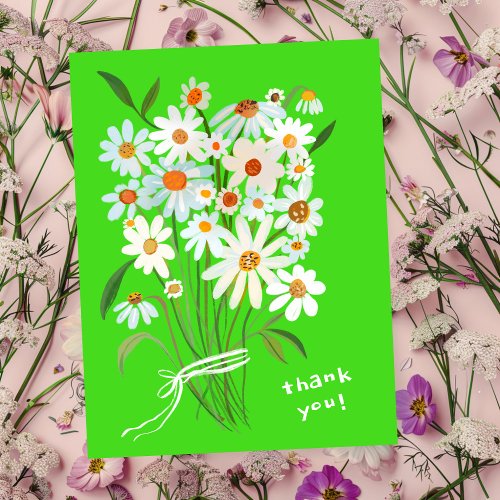 Daisy Bouquet Handpainted Gouache Thank You Postcard