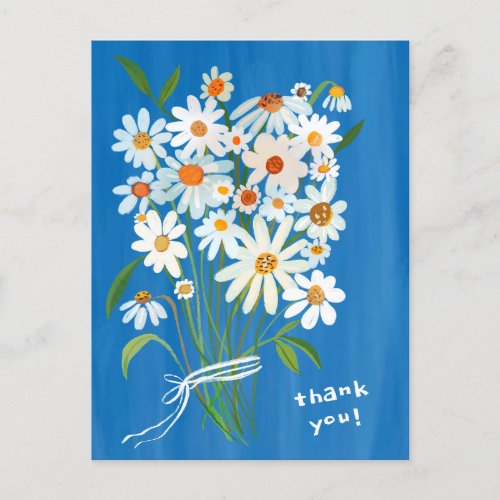 Daisy Bouquet Handpainted Gouache Thank You Postcard