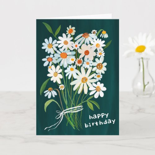 Daisy Bouquet Happy Birthday Handpainted Gouache  Card